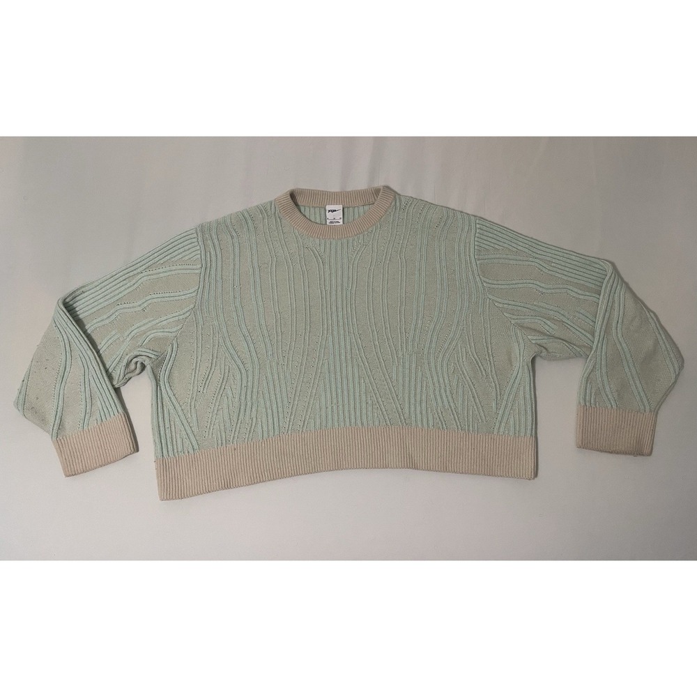 Nike Yoga Luxe Wool Blend Cover Up Knit Crew Neck Mint Sweater Size XL